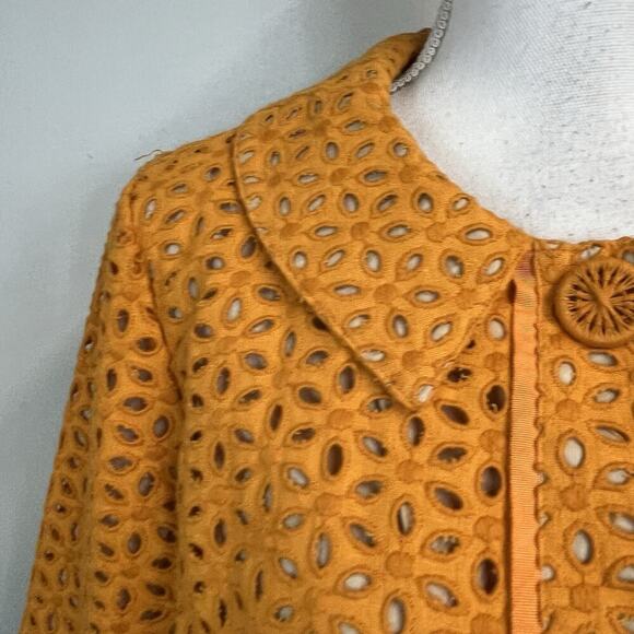 Chico's Blazer Jacket size 1 8/10 Orange Linen Eyelet Boho Wedding Church Boho - Picture 6 of 12